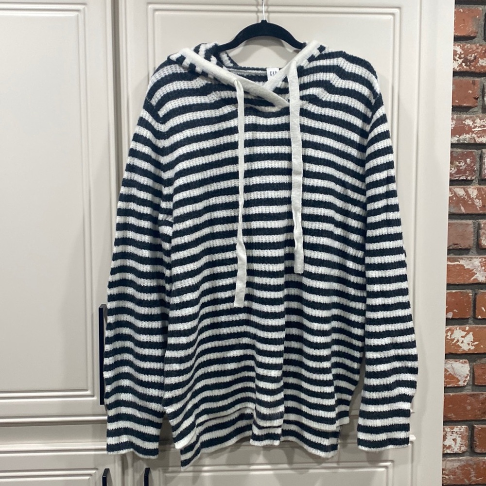 NWT gap grey white striped hooded sweater XL tall
